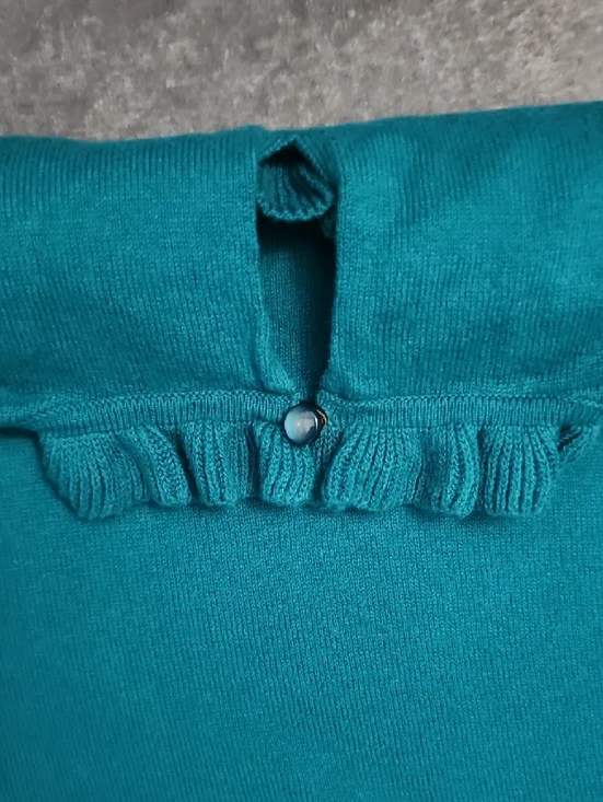 Women's Teal Ruffle-Neck Crewneck Sweater - Picture 4 of 7